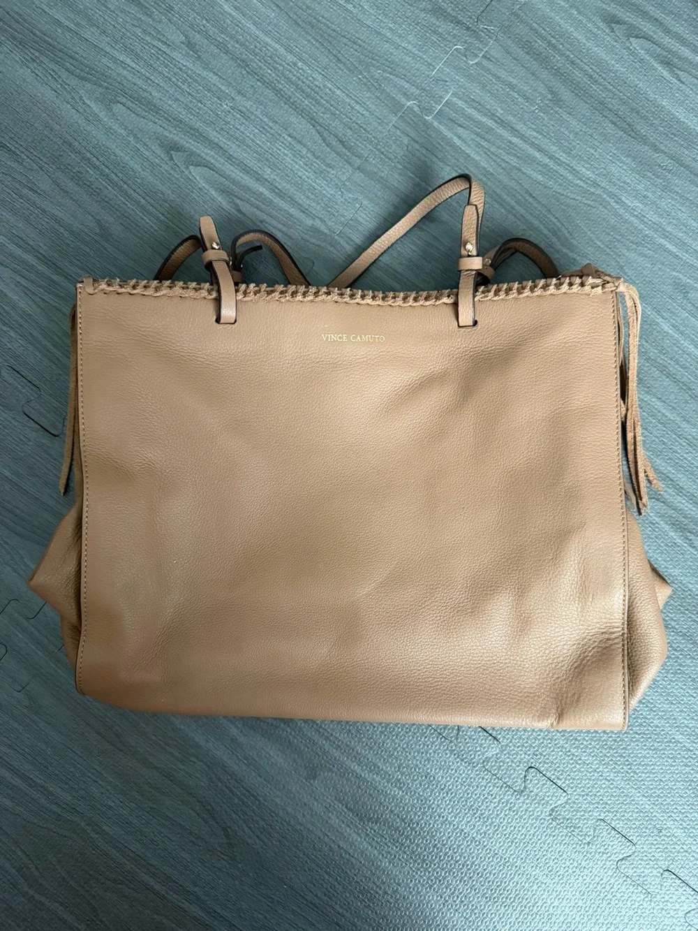 Vince Camuto Tan Leather Tote with Tassels
